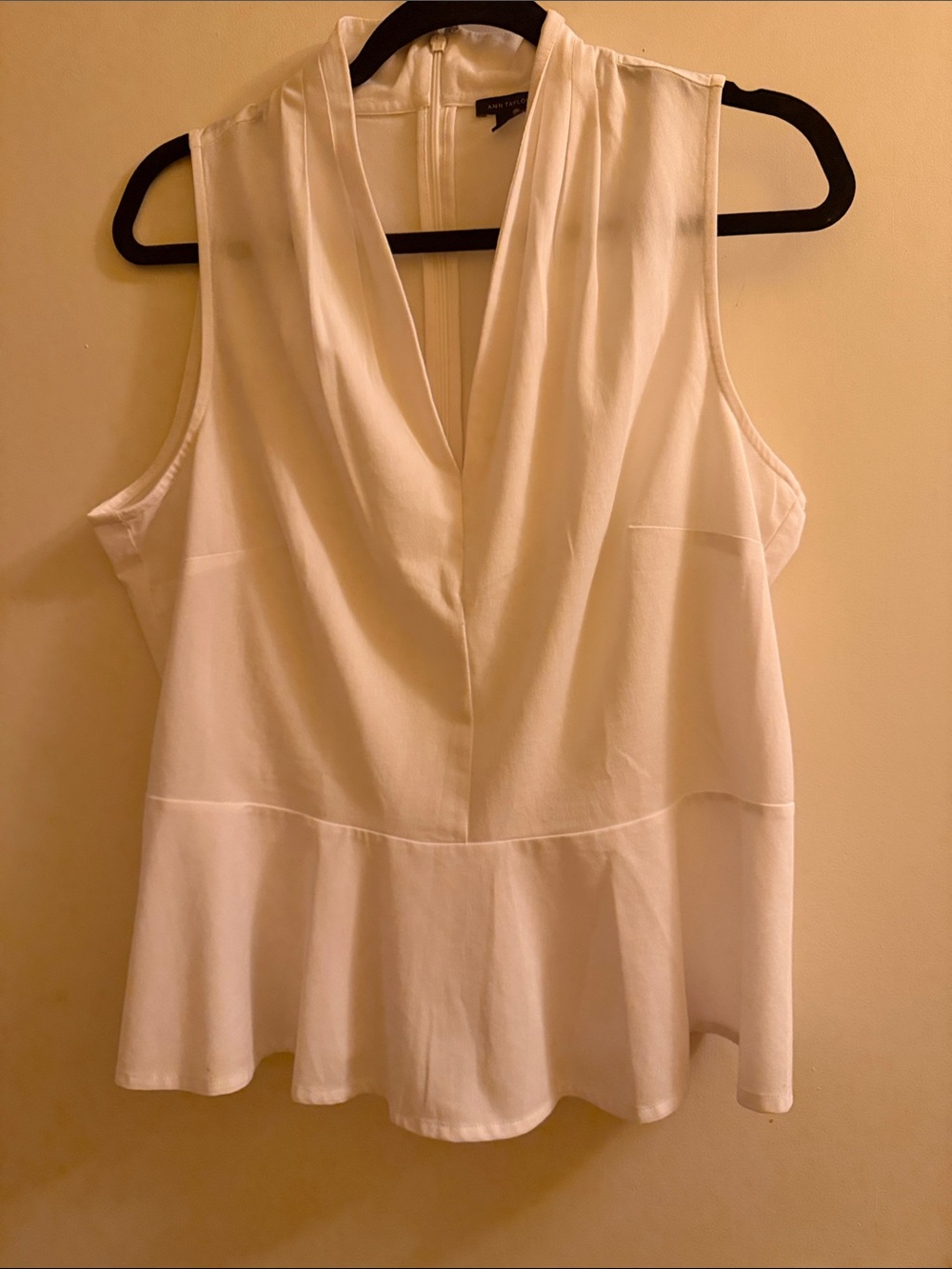 Ann Taylor White V-Neck Peplum Camisole
